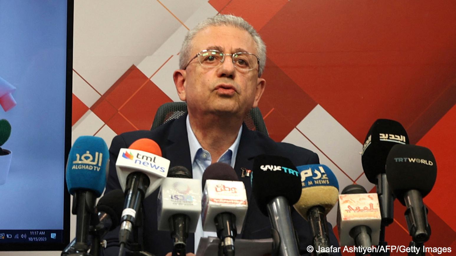 Mustafa Barghouti addresses the media