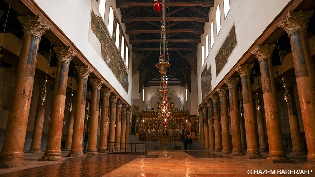 The interior of the Church of the Nativity in Bethlehem