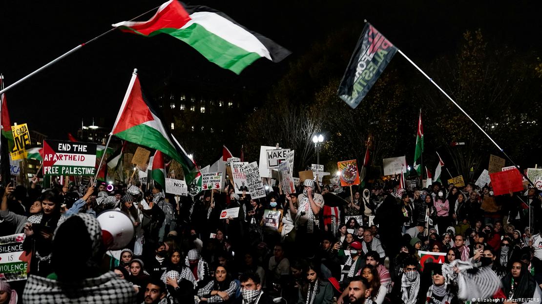 The slogan is often heard at pro-Palestinian demonstrations (as here in Washington D.C.)