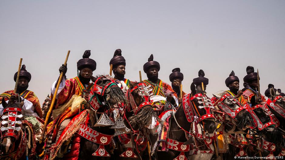 Muslims who are part of the Zazzau Emirates celebrate the Eid al-Fitr festival, marking the end of the fasting month of Ramadan, in Kaduna, Nigeria