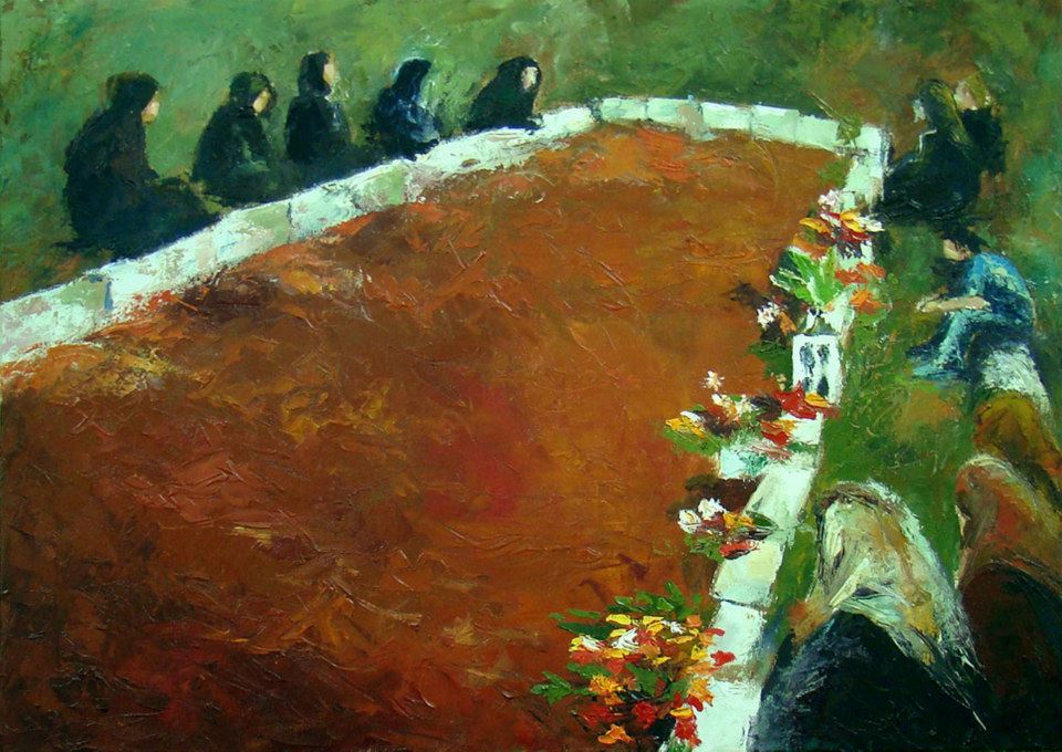  لوحة " قبر جماعي" - للفنان التشكيلي السوري عبد الرازق شبلوط  Interview with Abdul Razzak Shaballout the syrian visual artist - title of the painting is Mass grave - Lebanon 2013 - painting by Abdul Razzak Shaballout