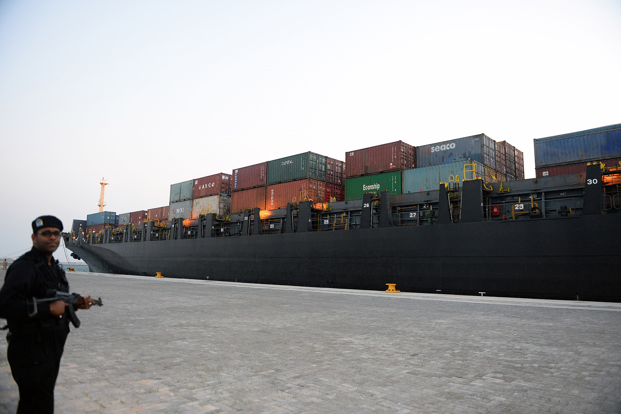 Cargo ship in the harbour of Chabahar, Iran