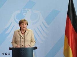 Angela Merkel äußert sich vor der Presse zum Tod Osama Bin Ladens; Foto: dapd