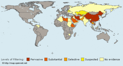 Weltkarte über Internetzensur; Foto: http://map.opennet.net