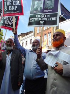 Three anti-EDL protestors (photo: Joseph Burke)