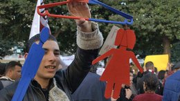 Demonstrant in Tunis; Foto: DW/S. Mersch