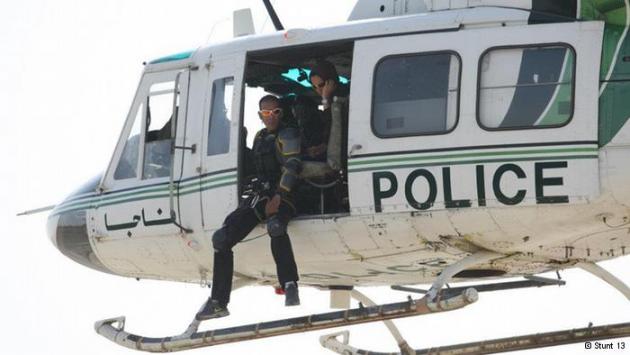 Stunt men and women preparing to jump from a helicopter (photo: Stunt 13)