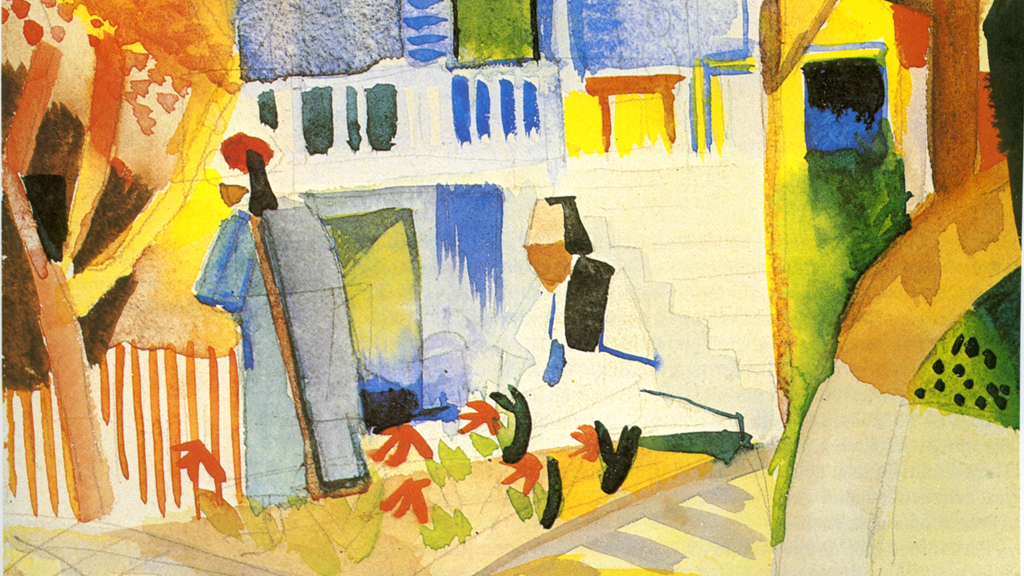 August Macke: Innenhof des Landhauses in St. Germain; Quelle: public domain