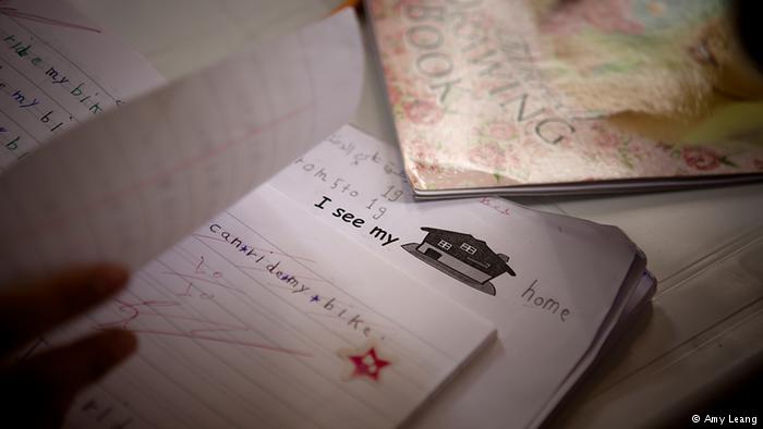 A Syrian child refugee's English exercise book, Karam Zeitoun School, Beirut (photo: Amy Leang)