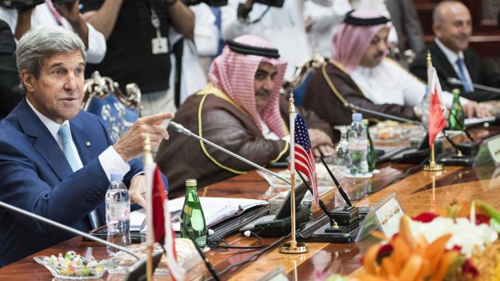 US Secretary of State John Kerry addresses the Gulf Cooperation Council in Jeddah on 11 September 2014 (photo: AFP-Getty Images/Brendan Smialowski)