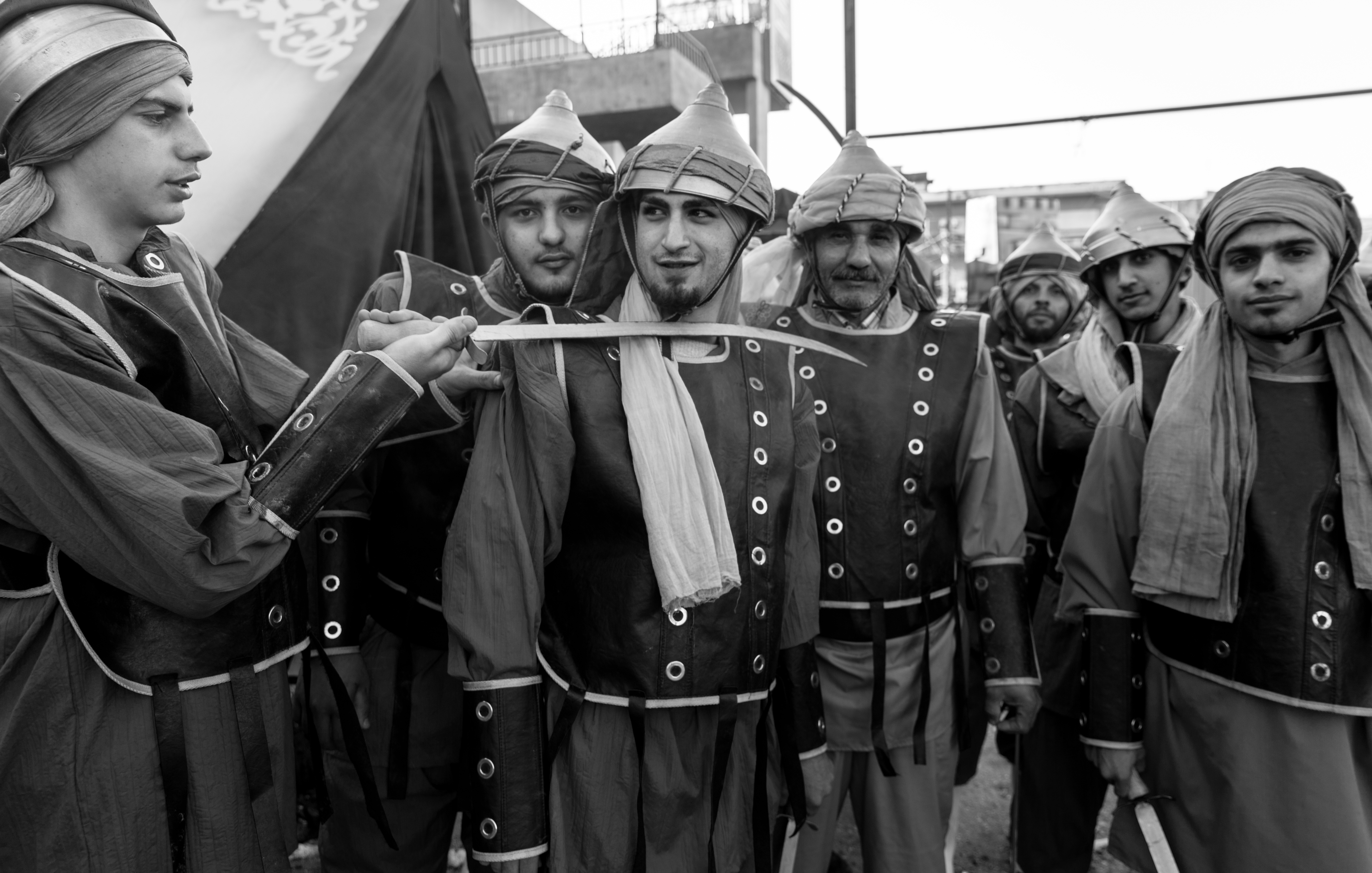 Actors from the ta'ziyeh backstage, Nabatiyeh, Lebanon, November 2014 (photo: Maya Hautefeuille)