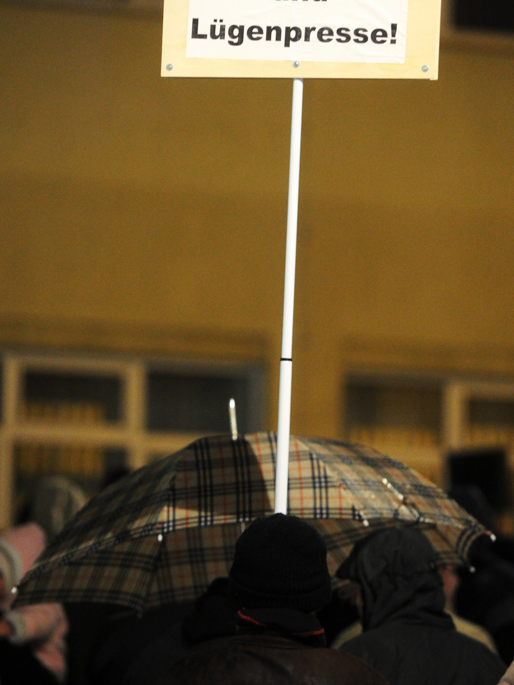 A Pegida supporter holds up a sign that reads "Lying press" (photo: picture-alliance/dpa/U. Zucchi)