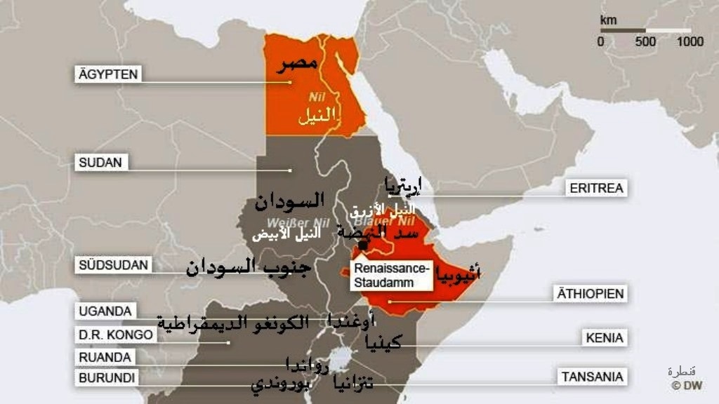 خارطة للبلدان الإفريقية الواقعة على نهر النيل