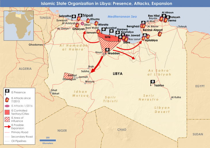 IS expansion and military operations in Libya in January 2016 (source: private)