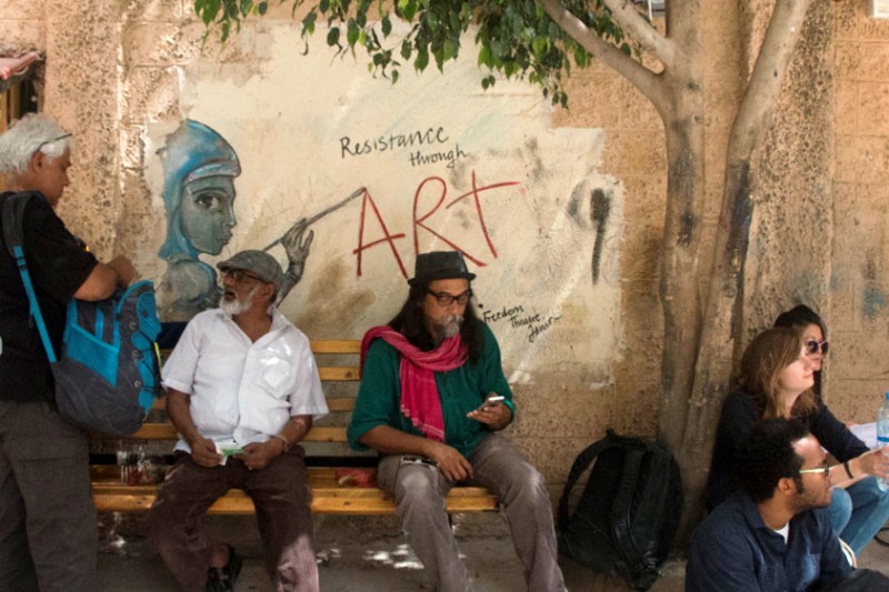 Participants outside the Freedom Theatre (photo: Ylenia Gostoli)