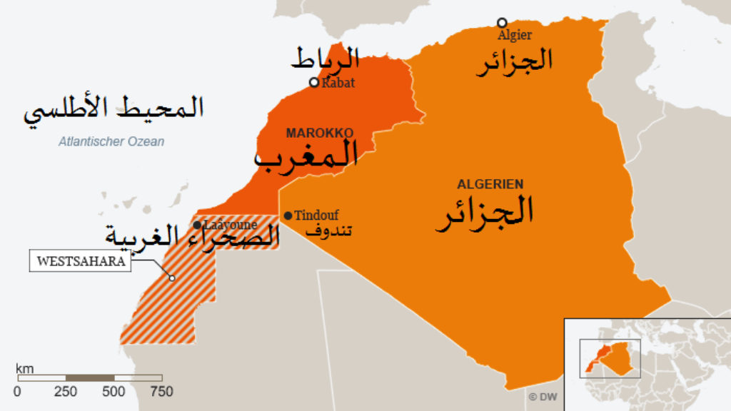 خريطة المغرب بما فيها الصحراء الغربية والجزائر