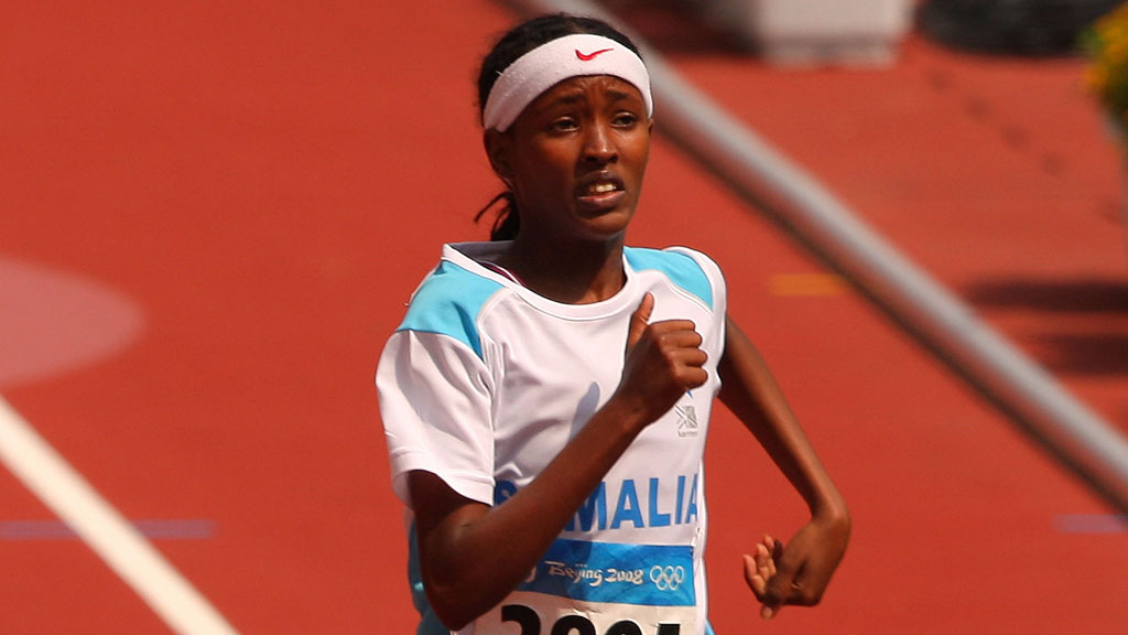 Samia Yusuf Omar completing her 200 metre heat at the 2008 Beijing Olympics (photo: Stu Forster)s