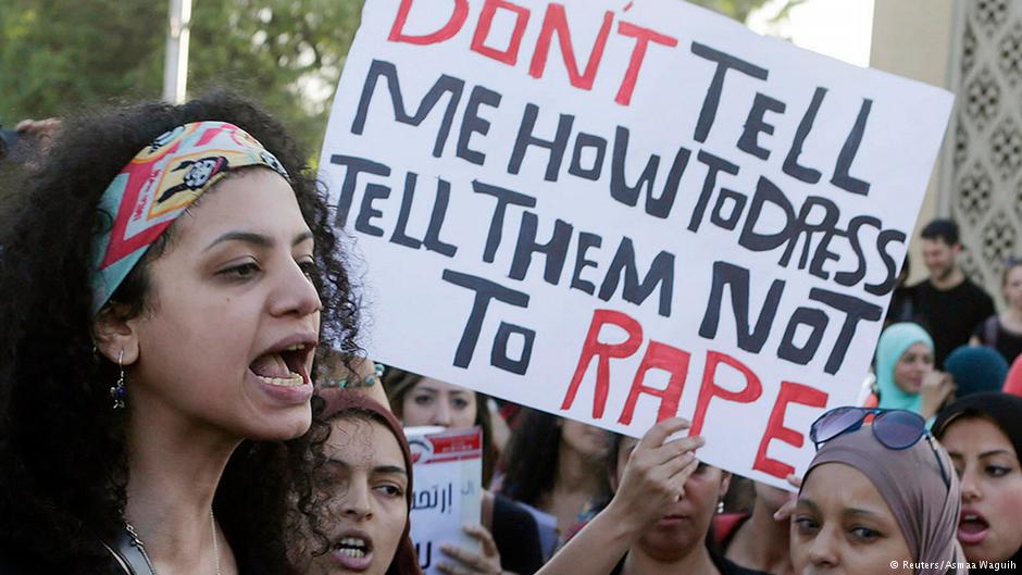 Egyptian women demonstrating against sexual harassment in June 2014, following a sexual assualt on a woman during al-Sisi's inaugural celebrations on Tahrir Square, Cairo