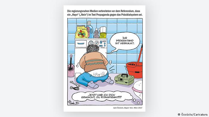 Cartoon by Ipek Ozsuslu - a plumber's take on the Turkish referendum (photo: Ozsuslu/Caricatura)