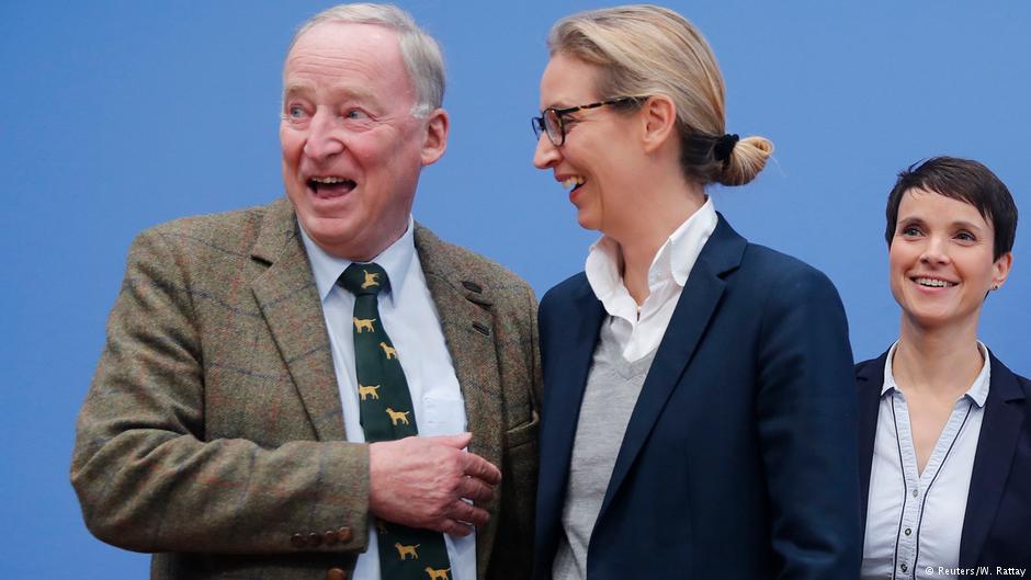 Alexander Gauland, Alice Weidel und Frauke Petry nach dem Wahlerfolg der AfD am 24.09.2017; Foto: Reuters