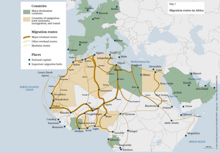 Grafik zur Illustration der Migration nach Europa. Foto: Stiftung Wissenschaft und Politik (SWP)