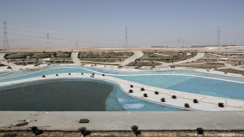 The central park under construction, part of a planned 21-mile-long public park, in the New Administrative Capital, 45 kilometres east of Cairo; October 2017 (photo: AP Photo/Nariman El-Mofty)