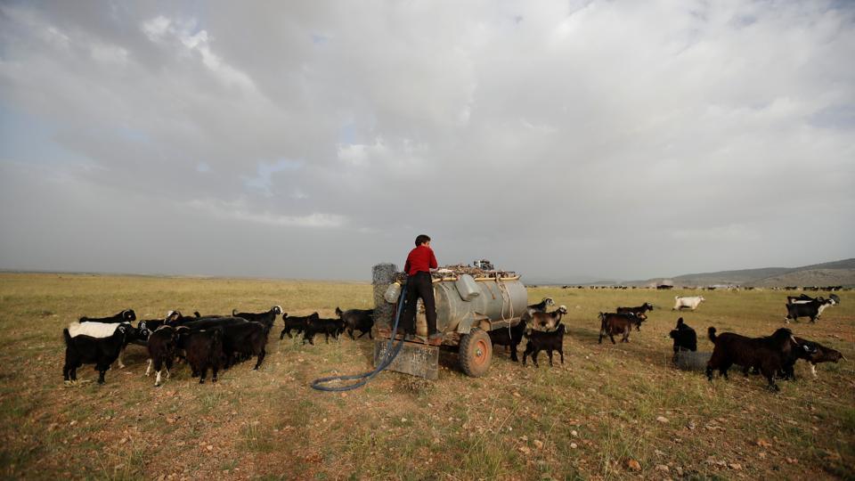 Mehmet Gobut an einem Wassertank in der Nähe von Konya; Foto: Reuters/Osman Orsal