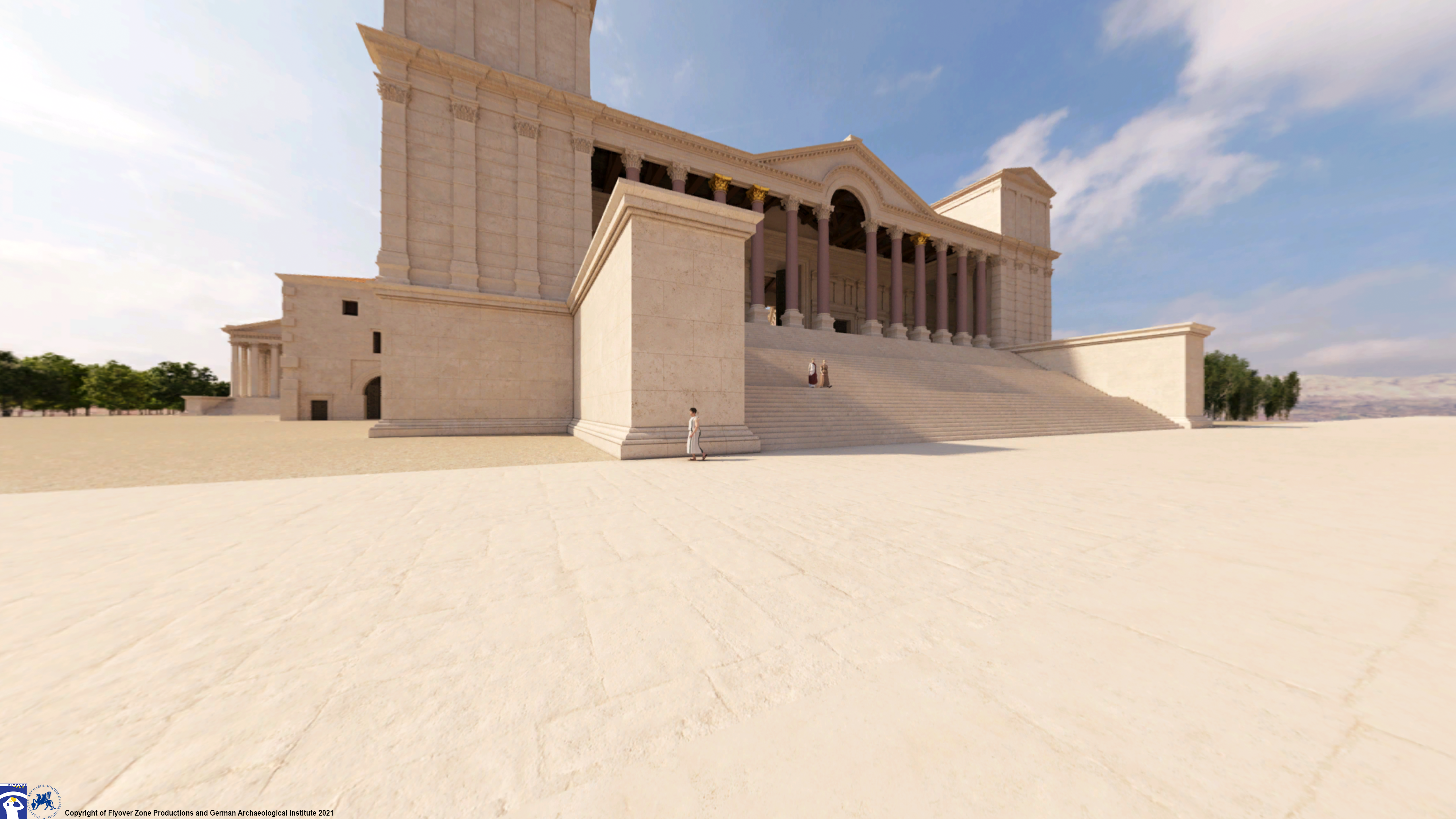 Reconstruction of the Propylaea entrance to the Temple of Jupiter at Baalbek (photo: Flyover Zone; © Flyover Zone and German Archaeological Institute)