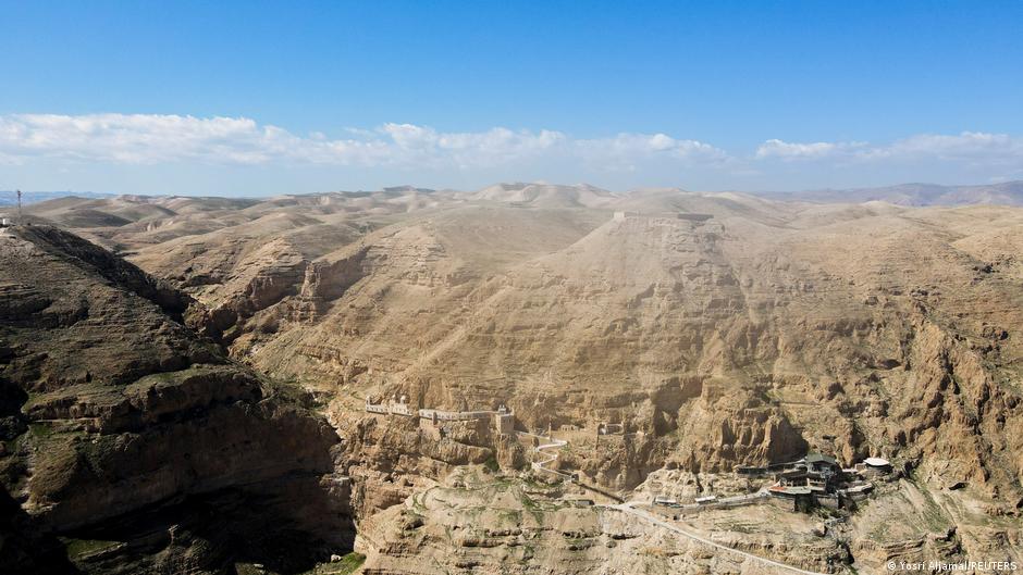 A picture taken with a drone shows an aerial view of a monastery standing on the Mount of Temptation near Jericho in the Israeli-occupied West Bank, 2 March 2021. Picture taken with a drone (photo: REUTERS/Yosri Aljamal)   