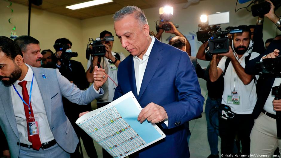 Iraq's interim Prime Minister Mustafa al Kadhimi at the polling station.