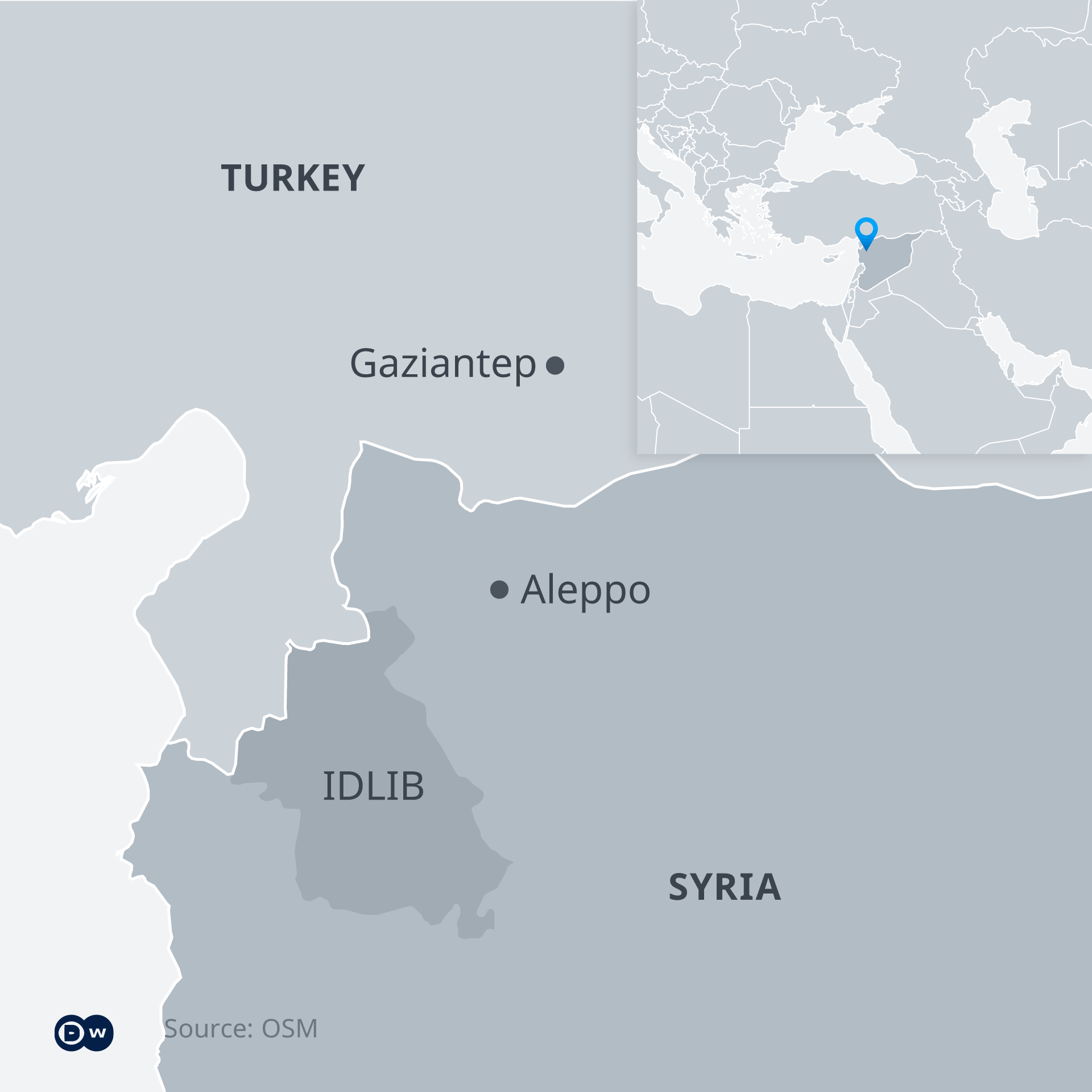 Graphic showing an overview of Idlib province, Syria (source: Deutsche Welle)