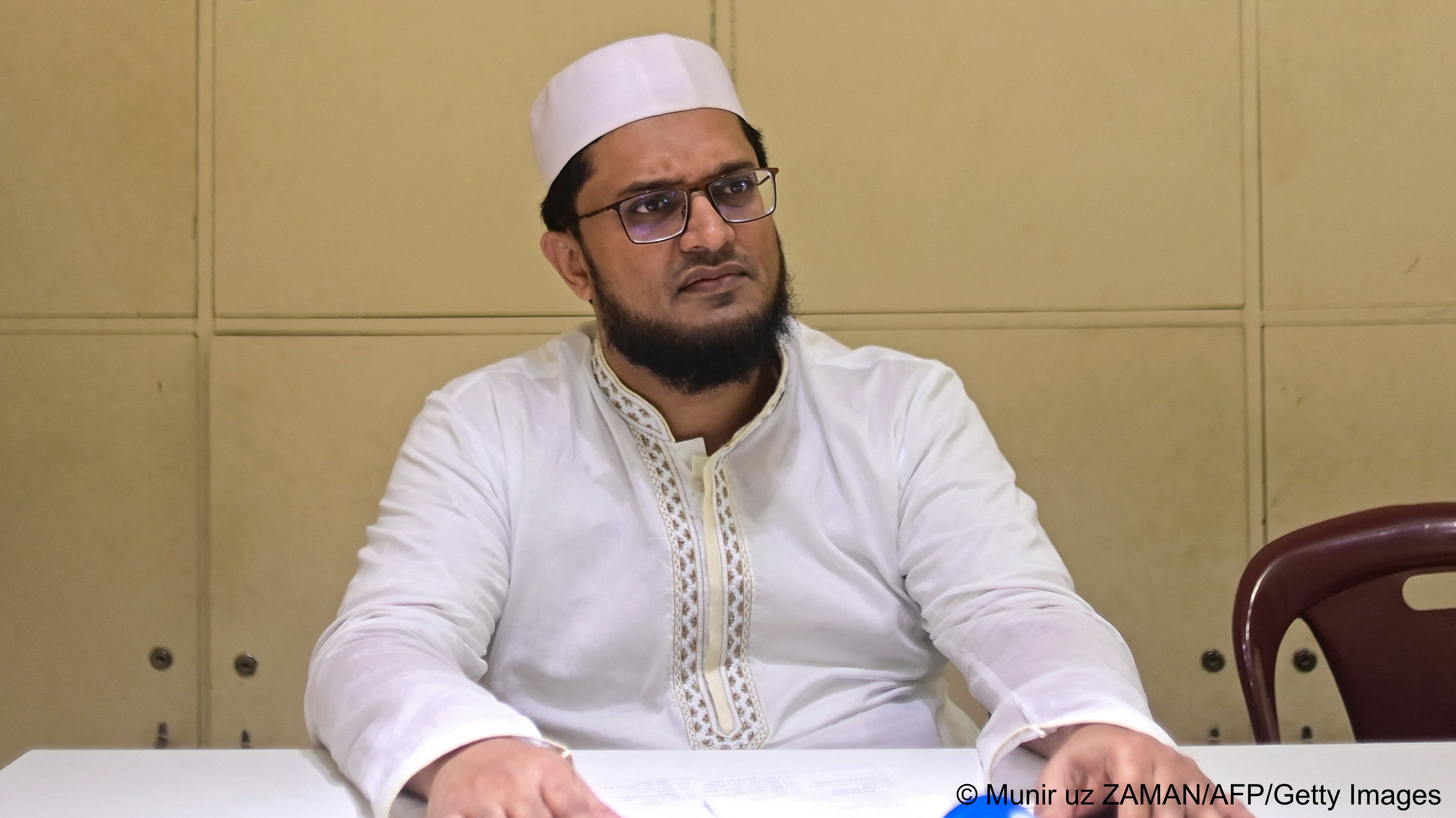 Syed Irfanul Hoque, son of Sufi leader Syed Emdadul Hoque, speaks during an interview at the Maizbhandar Darbar Sharif shrine in Maizbhandar (photo: Photo by Munir uz Zaman/AFP)