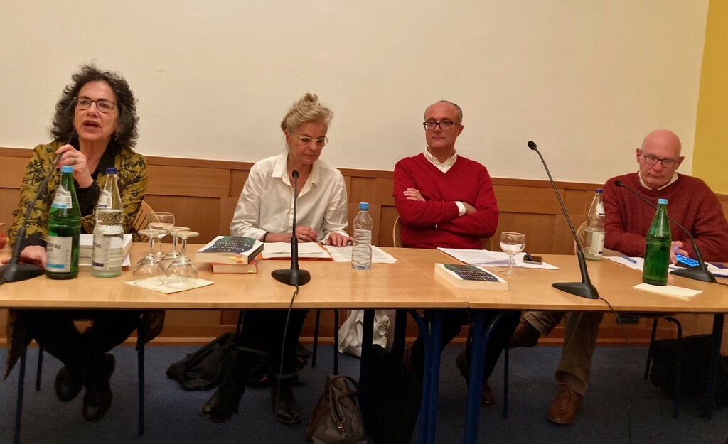 Susan Neiman, Charlotte Wiedemann, Amos Goldberg and Bashir Bashir at the Einsteinforum on 2 February 2023 (image: Inge Guenther)