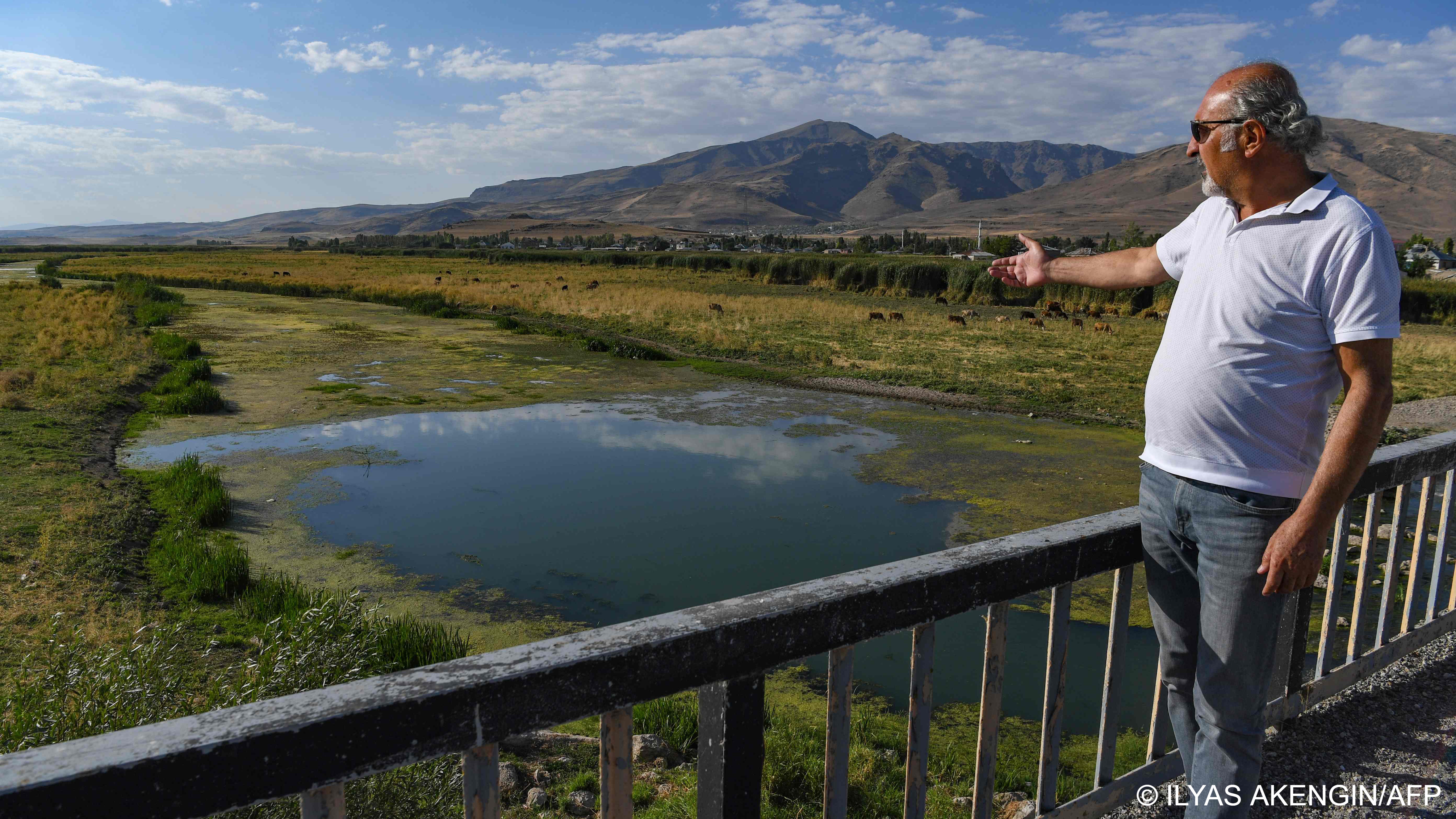 Environmentalist Ali Kalcik points out dead water points (image: ILYAS AKENGIN/AFP)