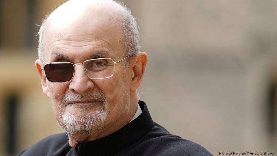 Sir Salman Rushdie poses after being made a Companion of Honour by Britain's Princess Anne during an investiture ceremony at Windsor Castle, Tuesday May 23, 2023. The honour recognises services to literature (image: Andrew Matthews/Pool via AP)