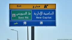 A road sign indicating the route to Egypt's Administrative Capital, designed to accommodate six and a half million people