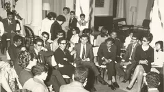 Saudi students in Cairo: women's rights activist Aisha al-Mana sits on the right of the picture, wearing sunglasses